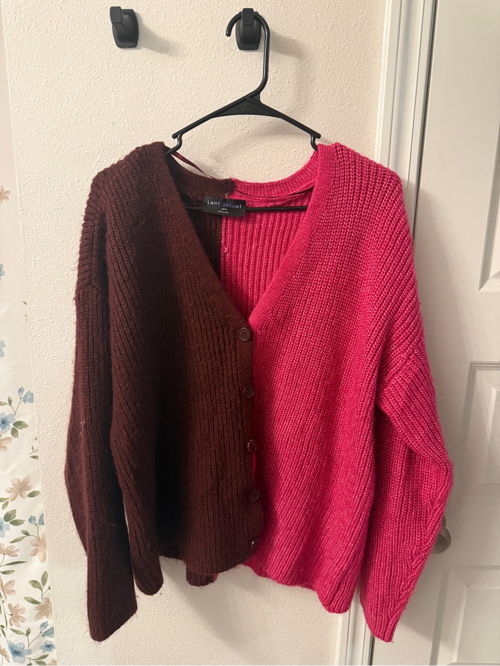 Lane Bryant Two-Tone Ribbed Button Cardigan